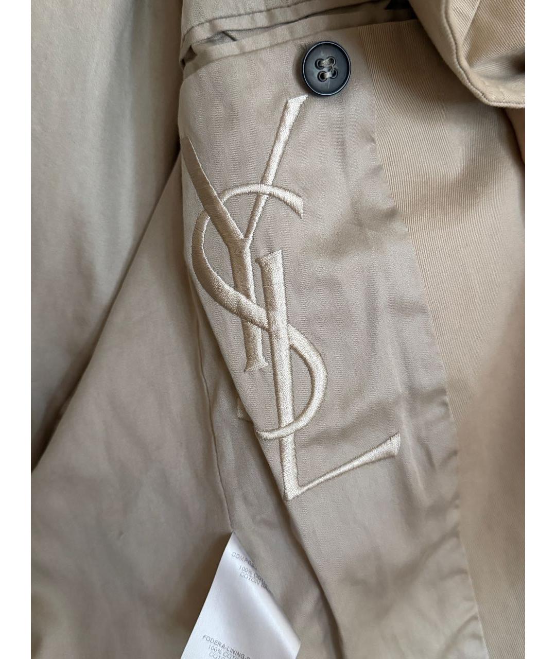 SAINT LAURENT Бежевый хлопковый тренч/плащ, фото 4