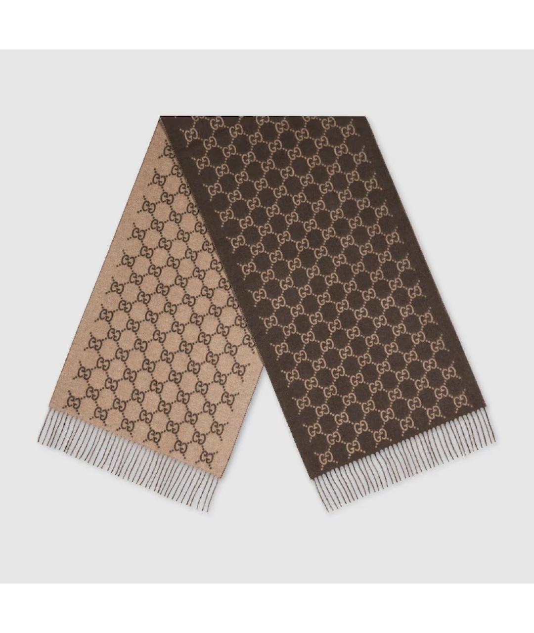 GUCCI Коричневый кашемировый шарф, фото 2