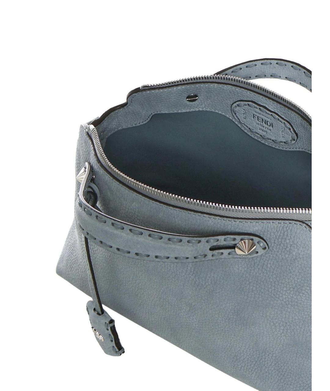 FENDI Голубая кожаная сумка с короткими ручками, фото 3