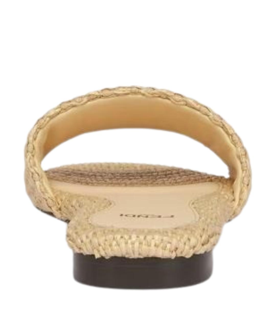 FENDI Бежевые текстильные сандалии, фото 4