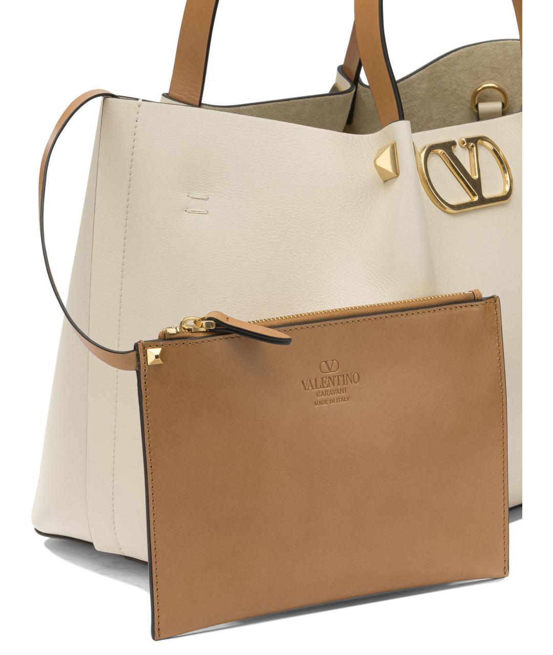 VALENTINO Бежевая кожаная сумка с короткими ручками, фото 4