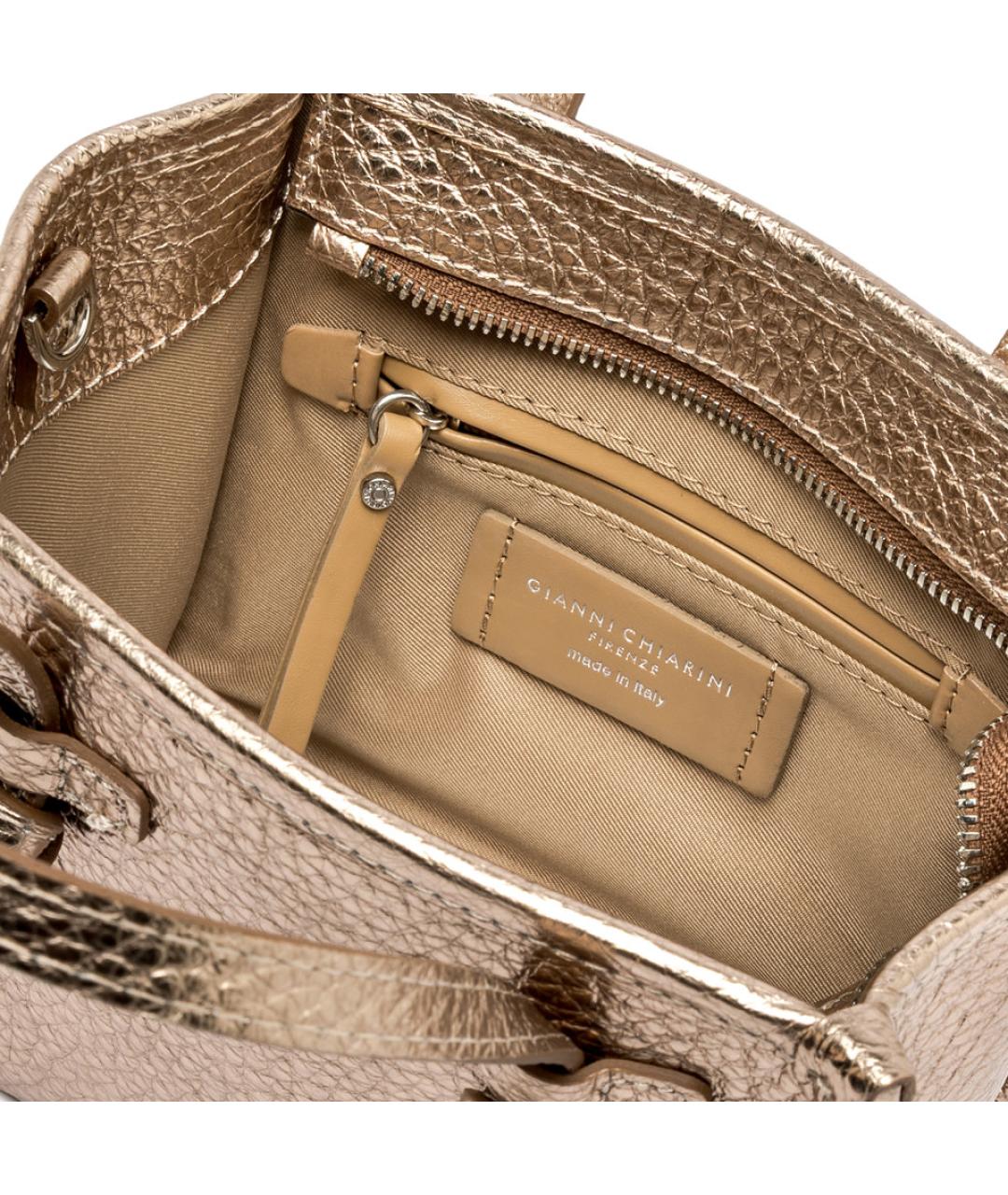 Gianni Chiarini Золотая кожаная сумка с короткими ручками, фото 2