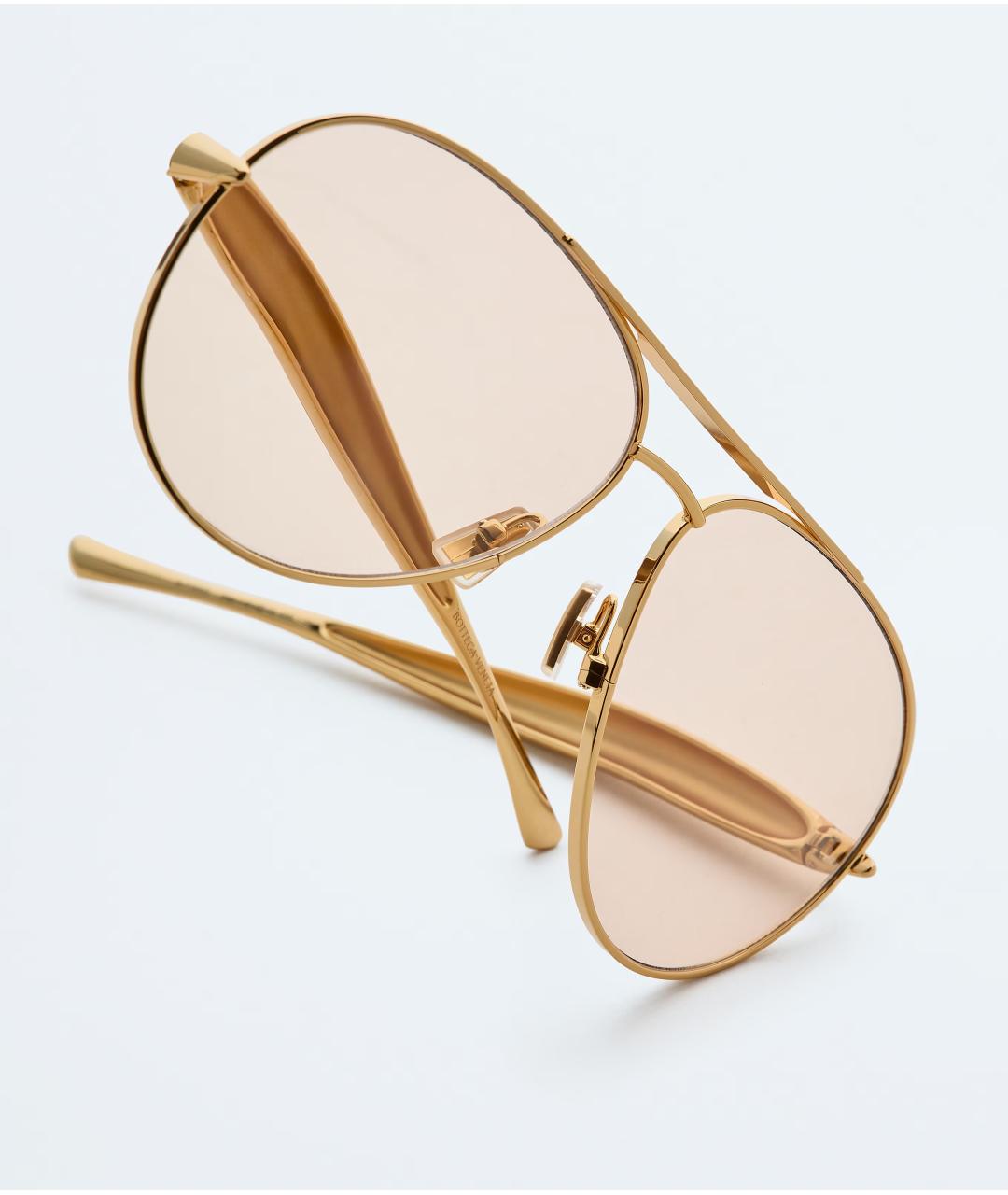 BOTTEGA VENETA Золотые металлические солнцезащитные очки, фото 2