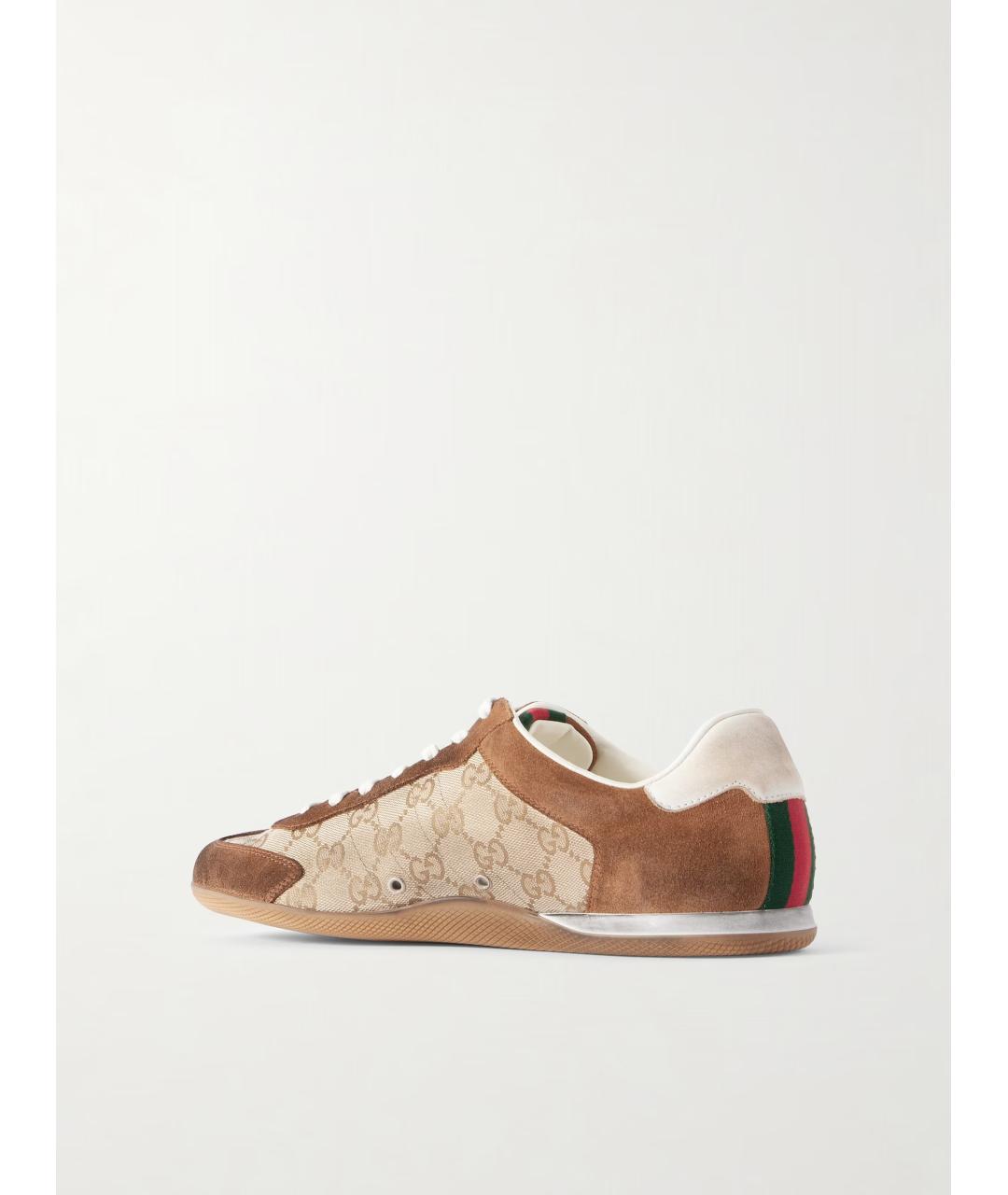 GUCCI Коричневые кожаные низкие кроссовки / кеды, фото 2