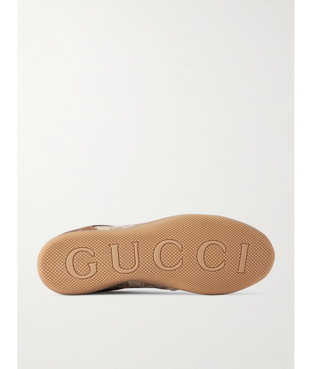 GUCCI Коричневые кожаные низкие кроссовки / кеды, фото 4