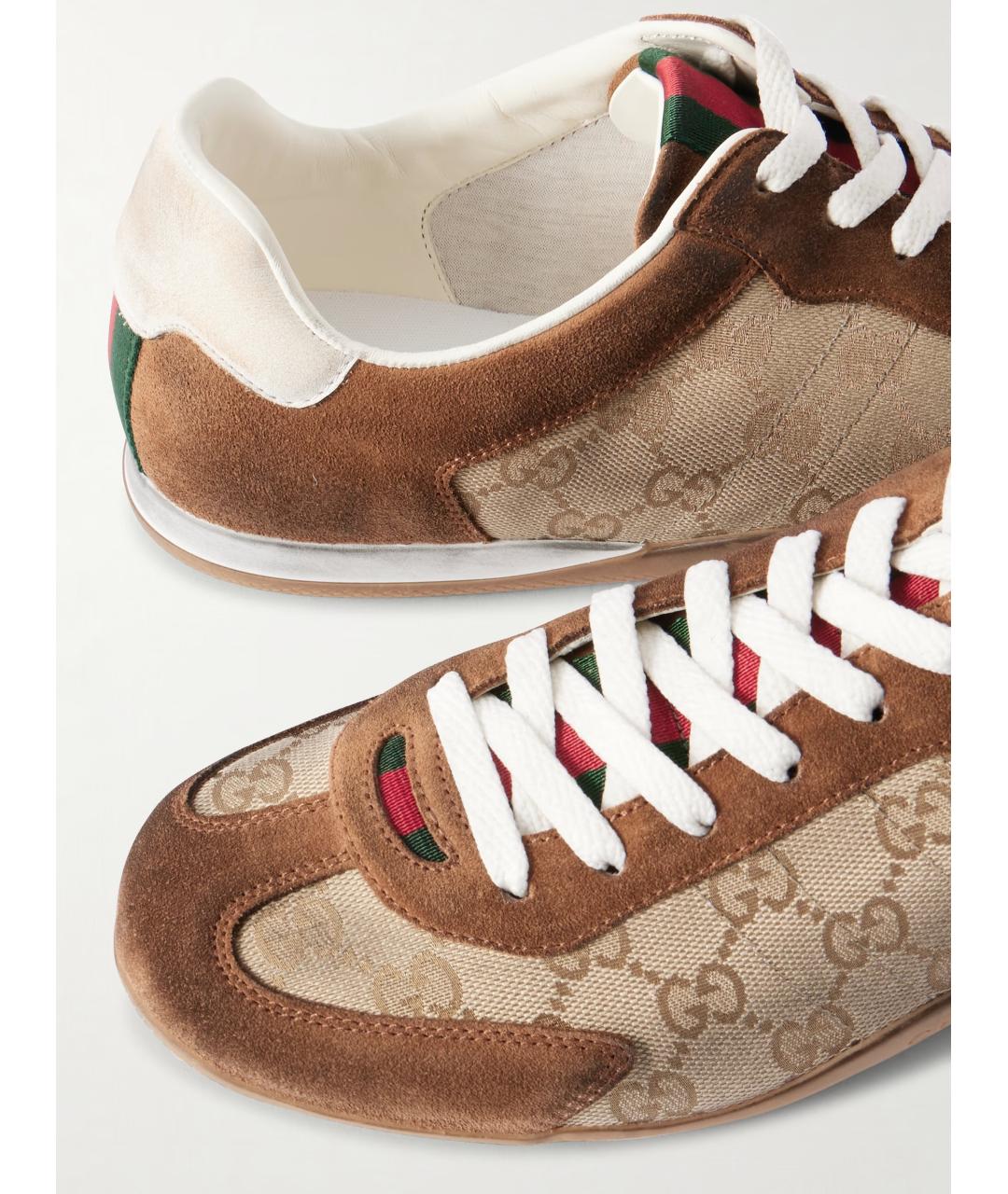 GUCCI Коричневые кожаные низкие кроссовки / кеды, фото 3