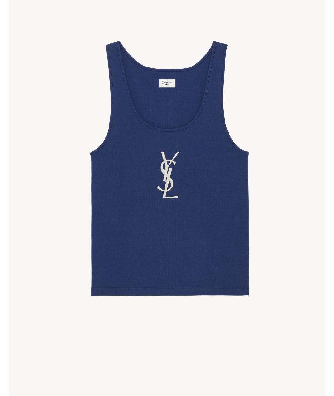 SAINT LAURENT Синяя хлопковая майка, фото 3