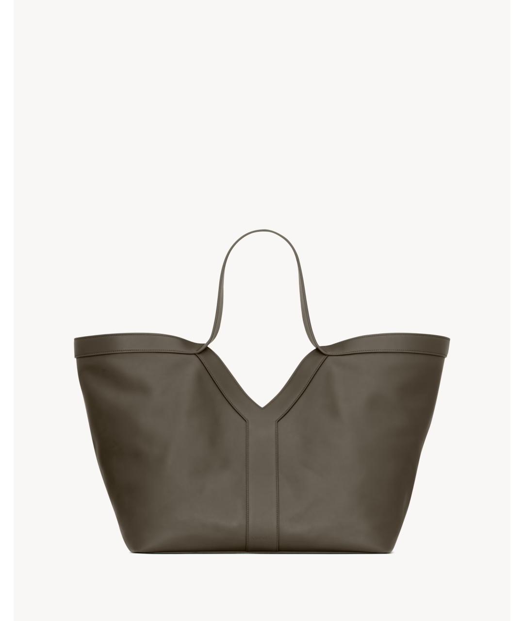 SAINT LAURENT Коричневая кожаная сумка тоут, фото 1