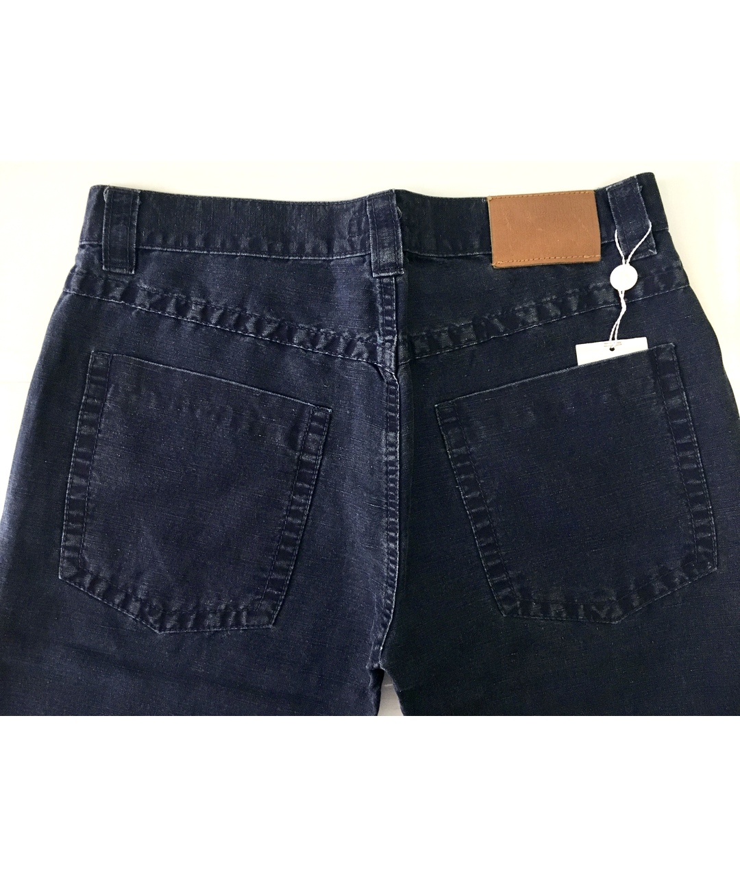 BILANCIONI Темно-синие хлопко-леновые прямые джинсы, фото 7