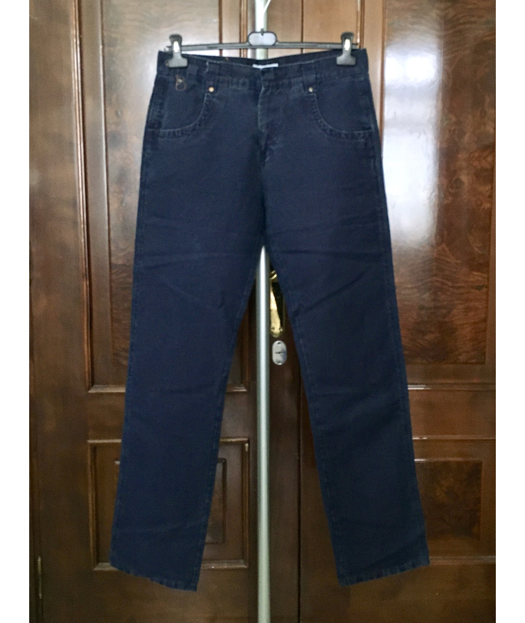 BILANCIONI Темно-синие хлопко-леновые прямые джинсы, фото 9