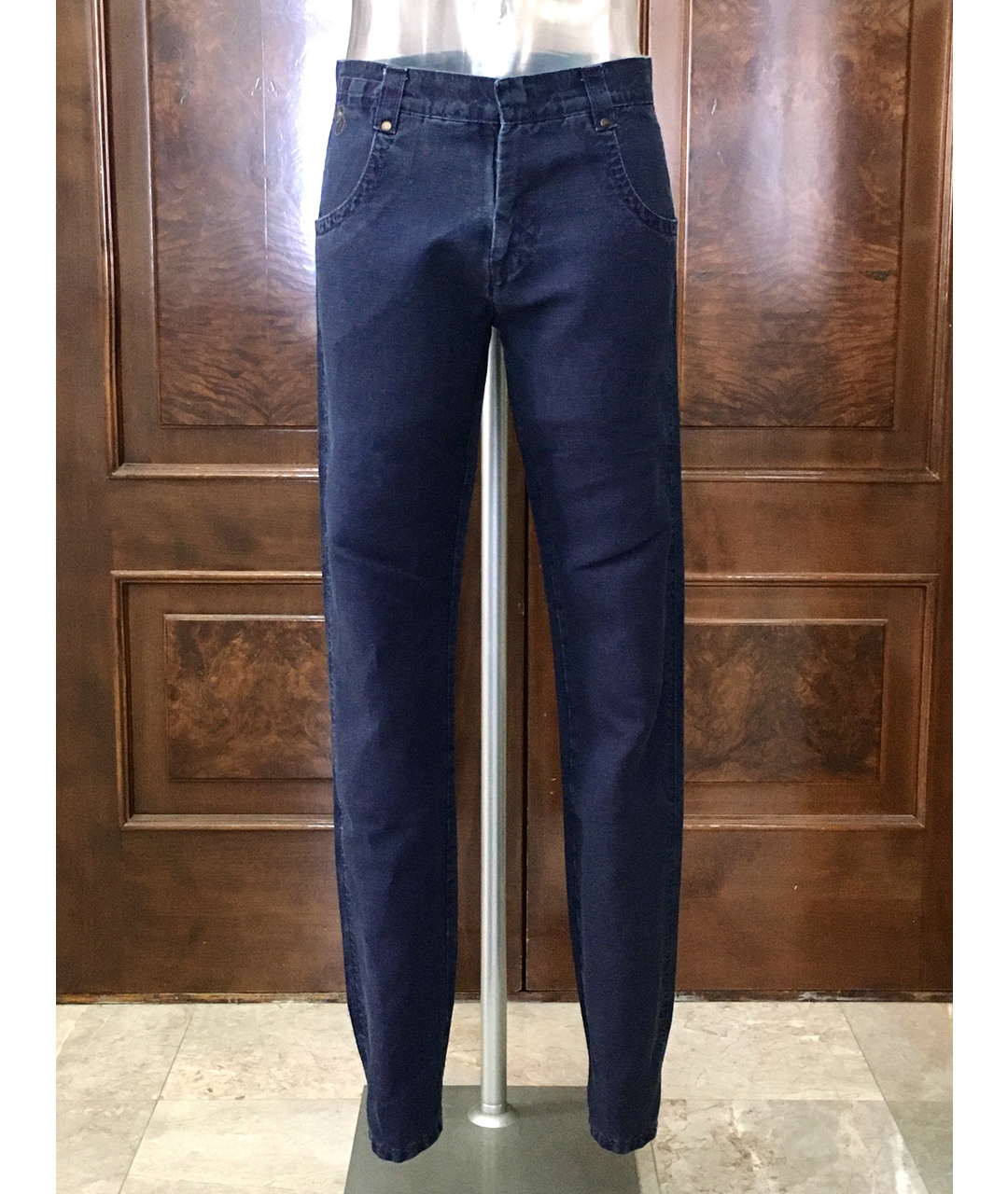 BILANCIONI Темно-синие хлопко-леновые прямые джинсы, фото 4