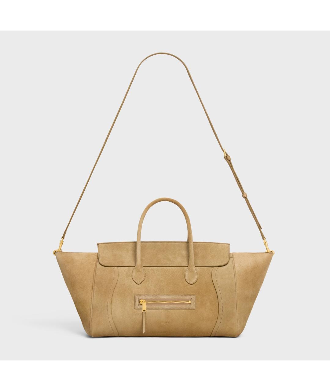 CELINE Бежевая замшевая сумка с короткими ручками, фото 5