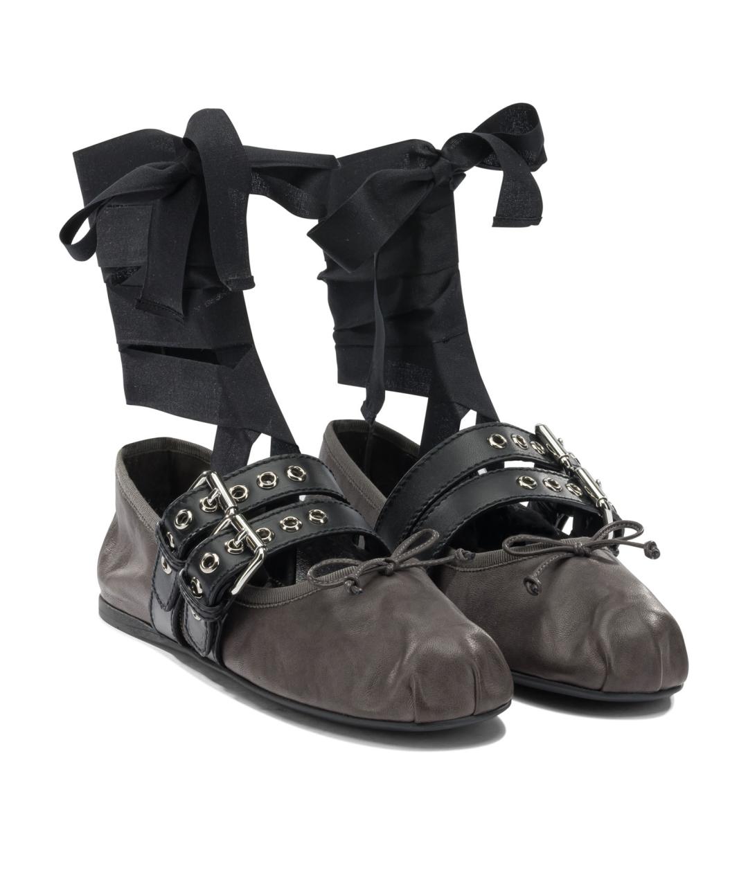 MIU MIU Коричневые кожаные балетки, фото 2