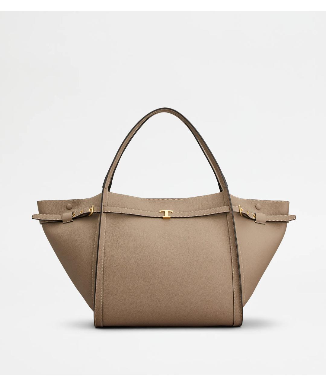 TOD'S Бежевая кожаная сумка с короткими ручками, фото 1