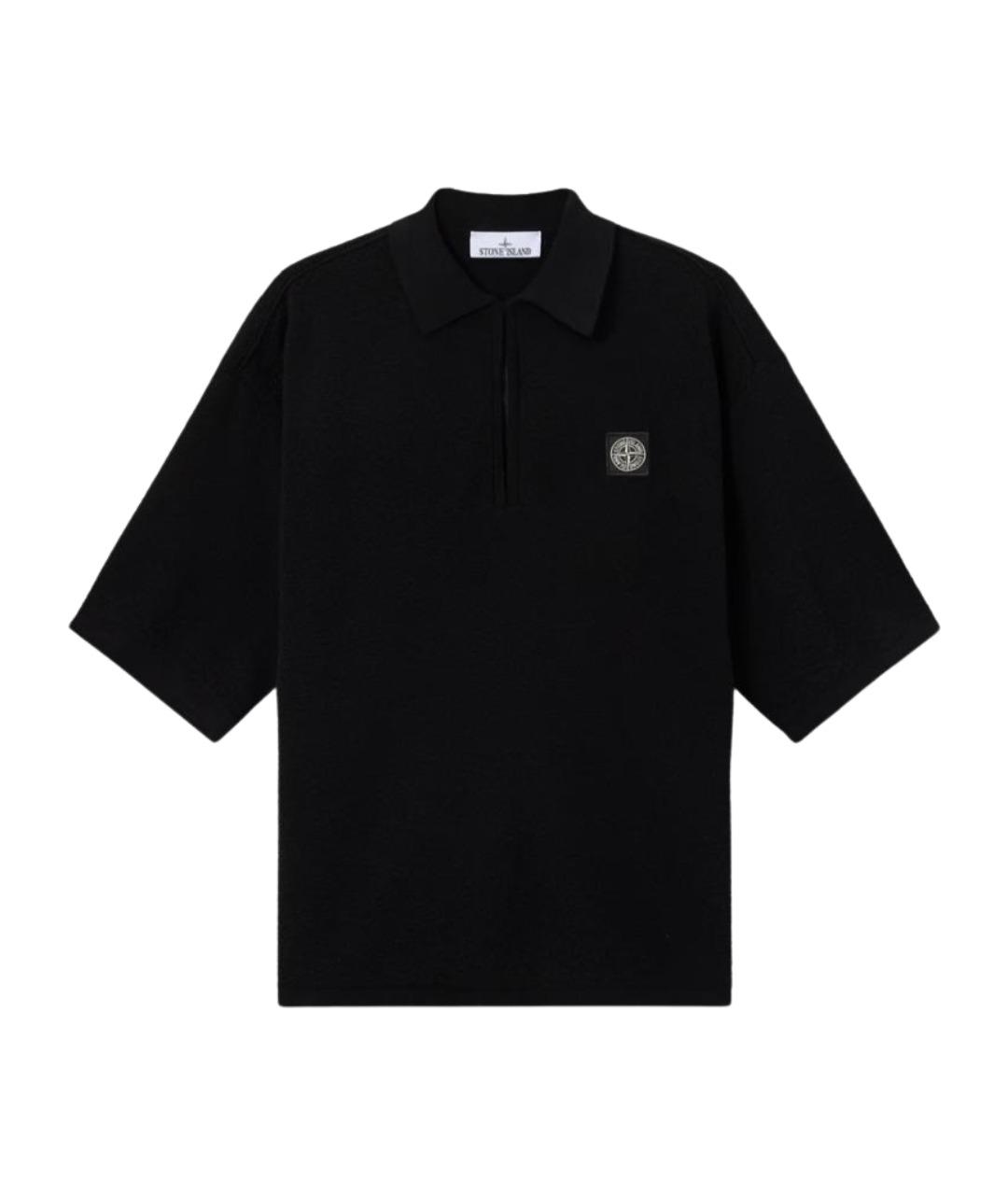 STONE ISLAND Черное хлопковое поло с коротким рукавом, фото 1