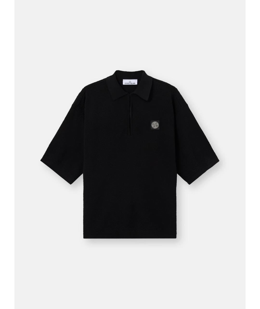 STONE ISLAND Черное хлопковое поло с коротким рукавом, фото 3