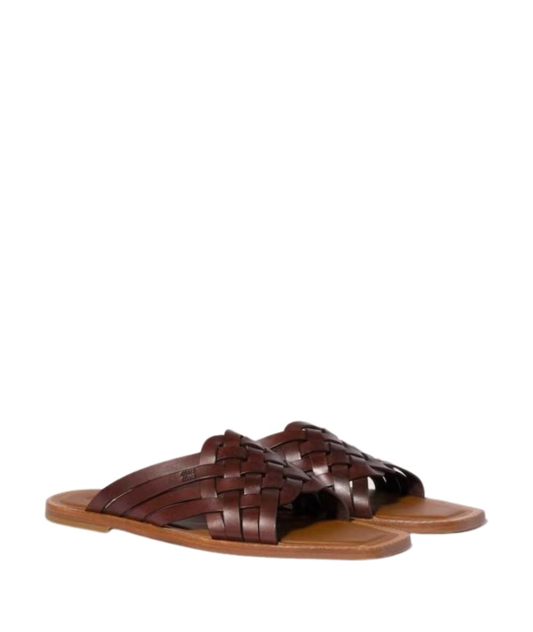 MIU MIU Коричневые кожаные сандалии, фото 4