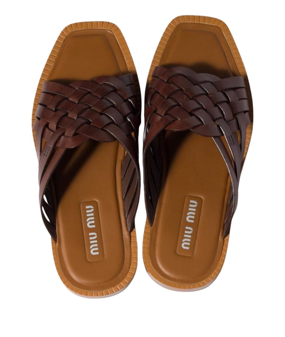 MIU MIU Коричневые кожаные сандалии, фото 2