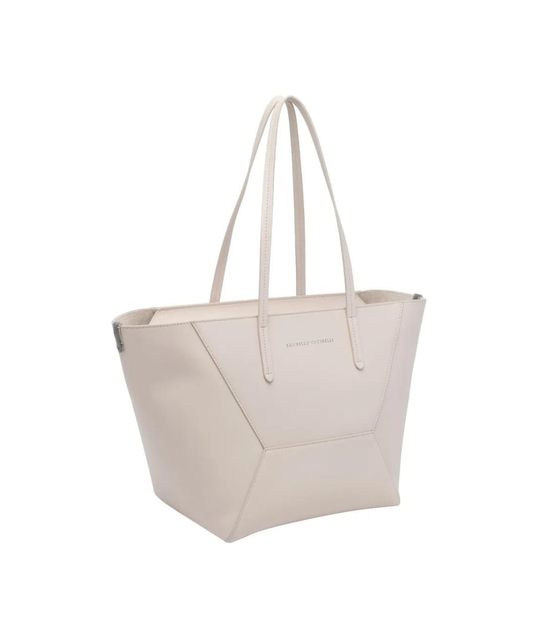 BRUNELLO CUCINELLI Белая кожаная сумка с короткими ручками, фото 3