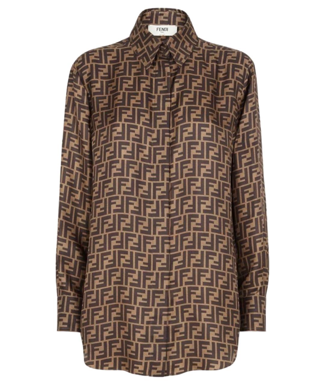 FENDI Коричневая шелковая рубашка, фото 1