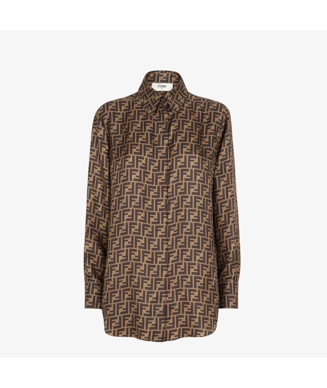 FENDI Коричневая шелковая рубашка, фото 4