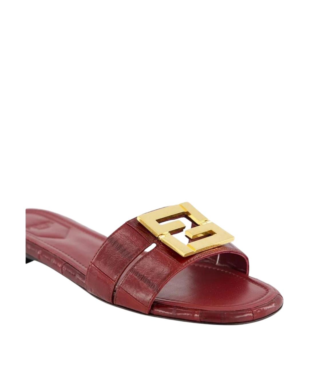 FENDI Бордовые кожаные сандалии, фото 4