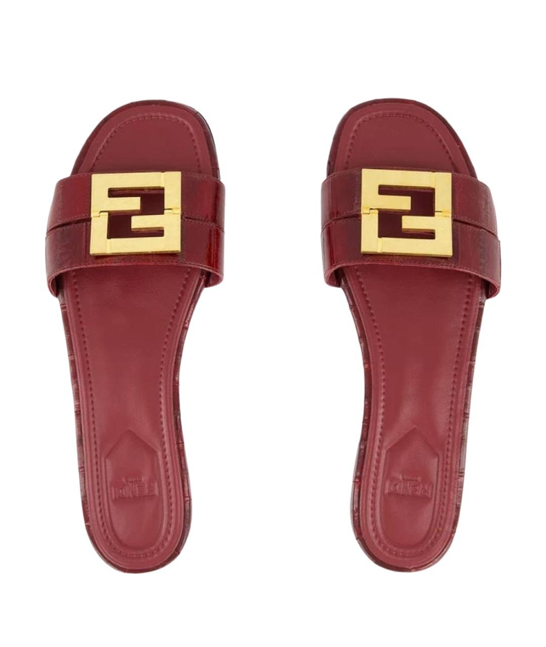 FENDI Бордовые кожаные сандалии, фото 2