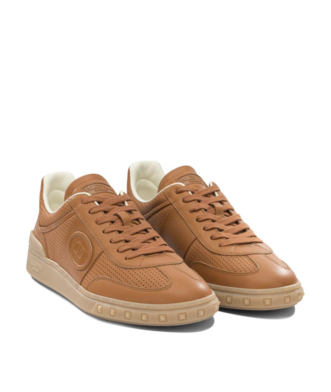 VALENTINO Коричневые кожаные низкие кроссовки / кеды, фото 2