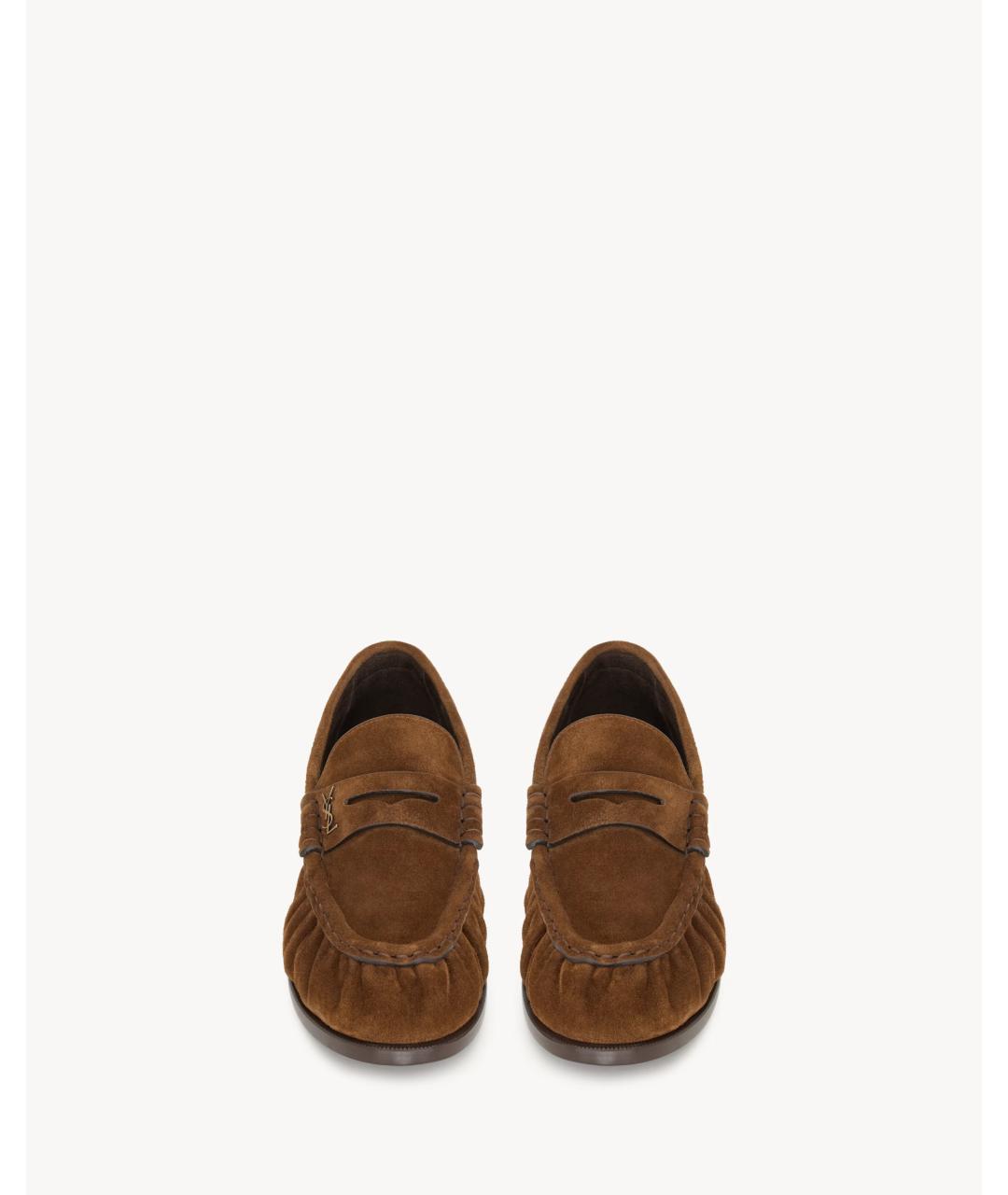 SAINT LAURENT Коричневые замшевые лоферы, фото 2