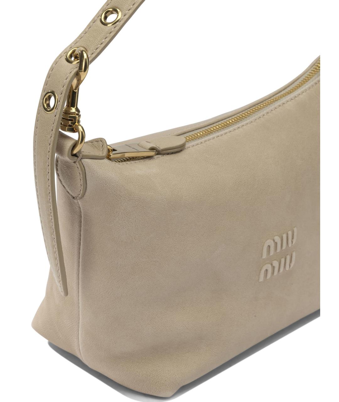 MIU MIU Бежевая кожаная сумка с короткими ручками, фото 4