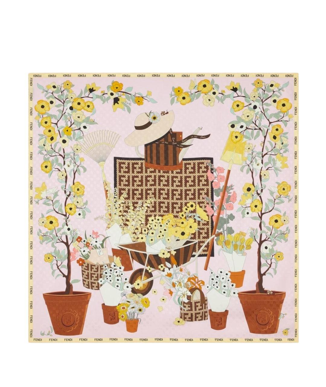 FENDI Розовый шелковый платок, фото 1