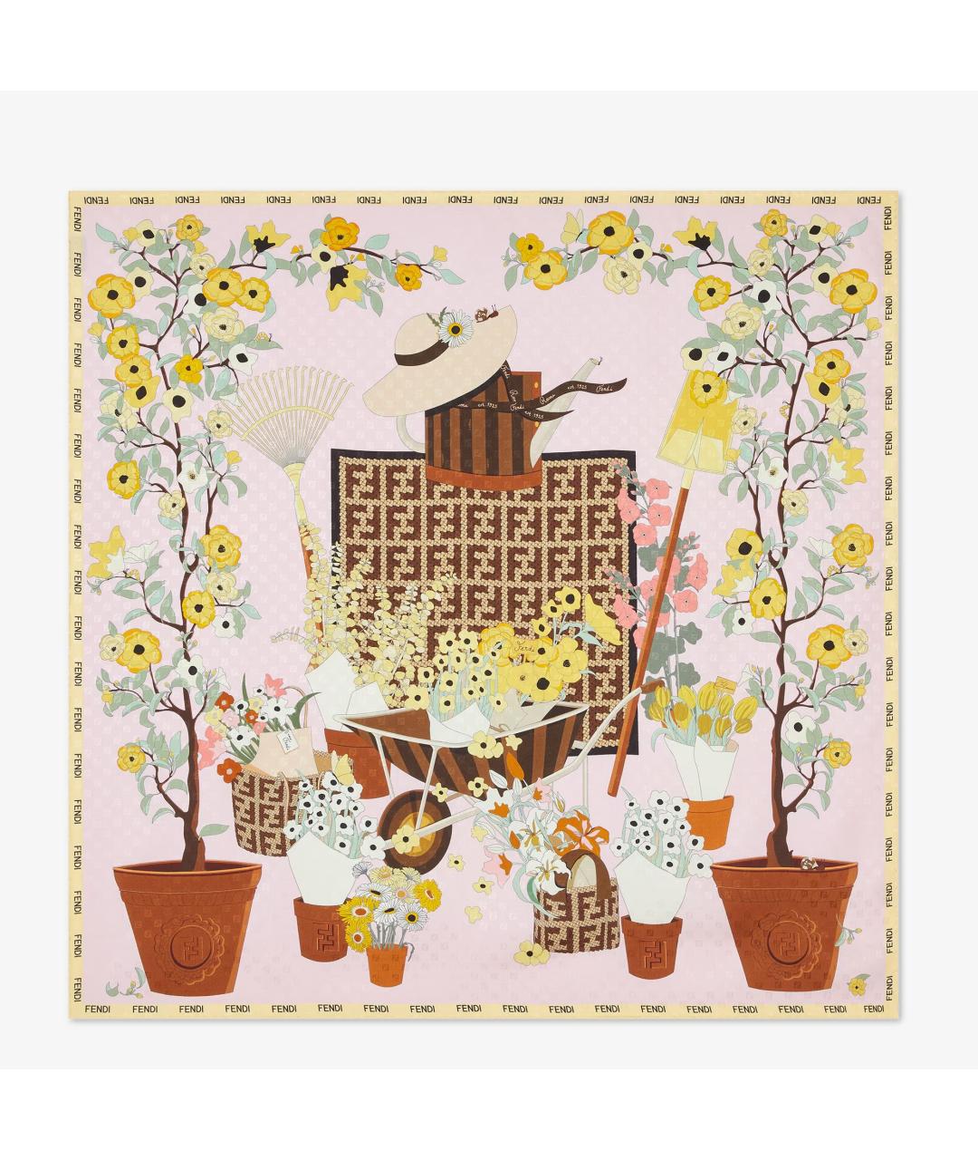 FENDI Розовый шелковый платок, фото 4