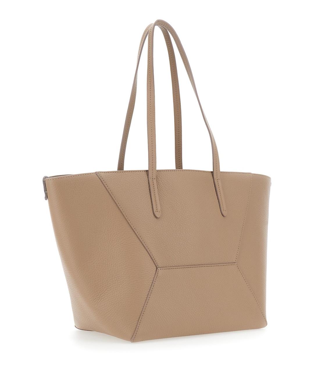 BRUNELLO CUCINELLI Бежевая кожаная сумка с короткими ручками, фото 4