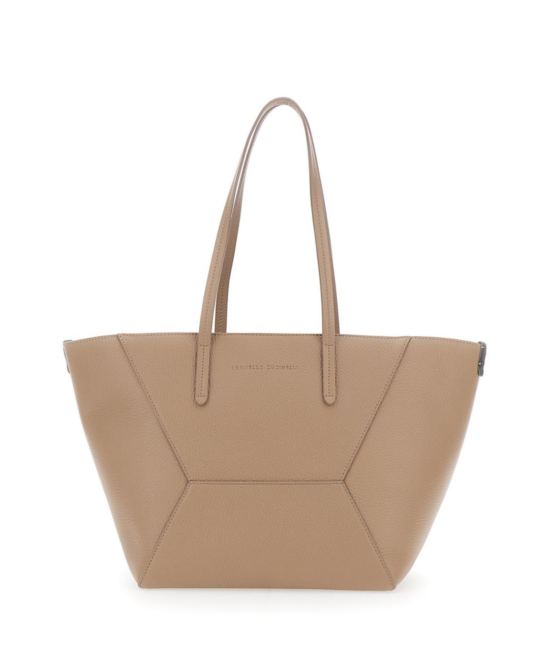 BRUNELLO CUCINELLI Бежевая кожаная сумка с короткими ручками, фото 3
