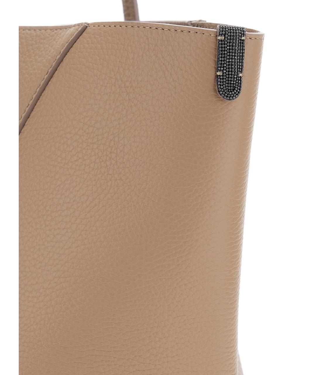 BRUNELLO CUCINELLI Бежевая кожаная сумка с короткими ручками, фото 2