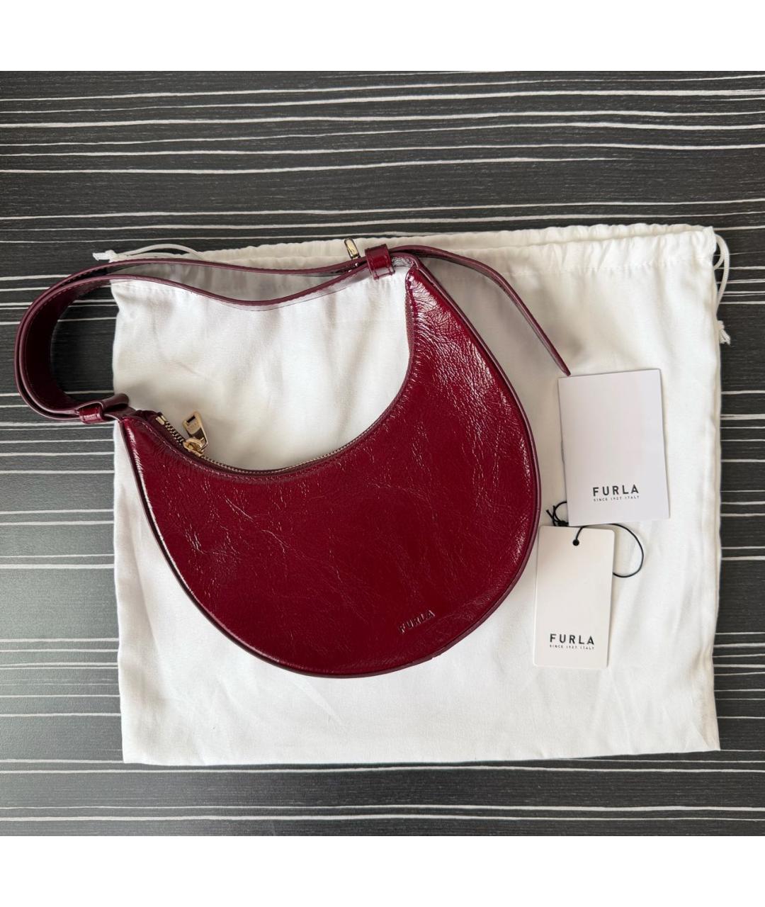 FURLA Бордовая сумка с короткими ручками из лакированной кожи, фото 4