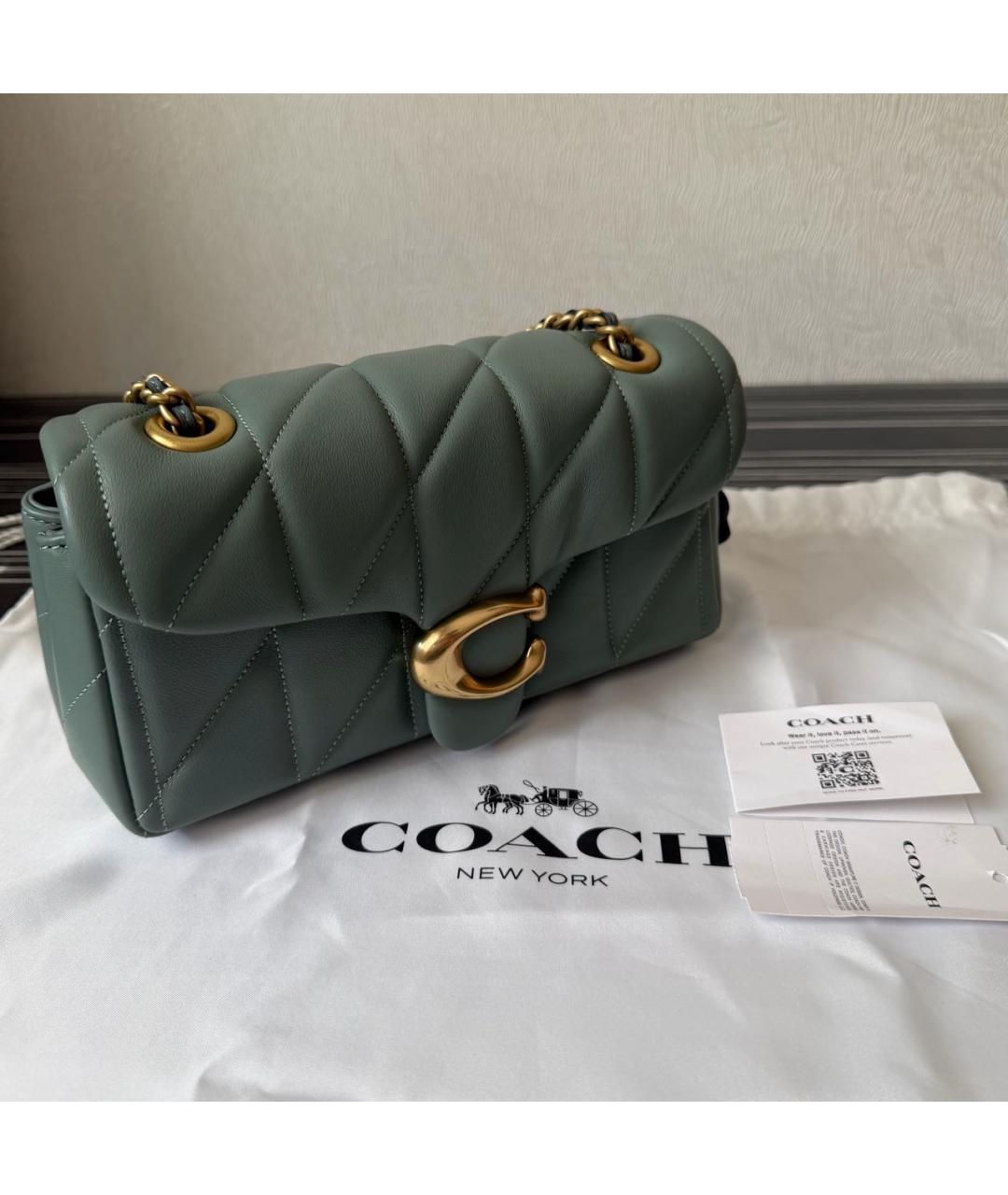 COACH Бирюзовая кожаная сумка через плечо, фото 5