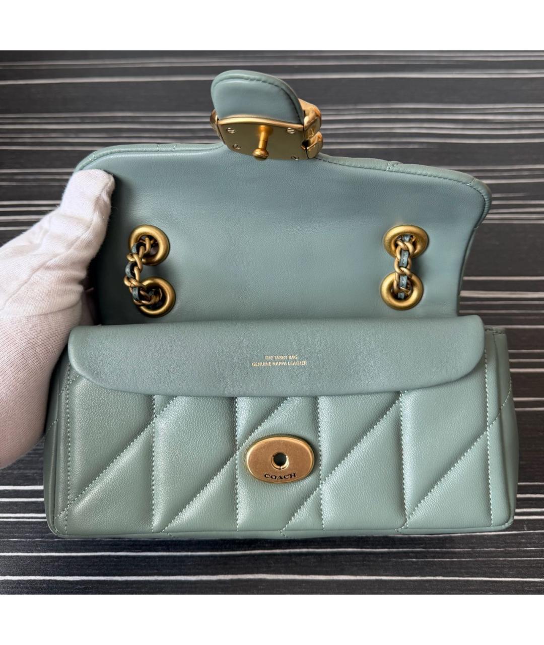 COACH Бирюзовая кожаная сумка через плечо, фото 4