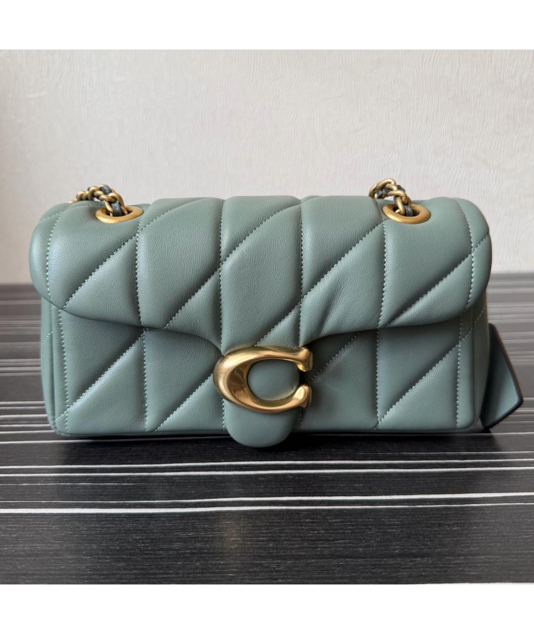 COACH Бирюзовая кожаная сумка через плечо, фото 7