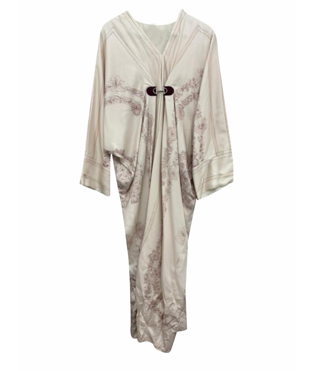 HERMES Белое шелковое вечернее платье, фото 1