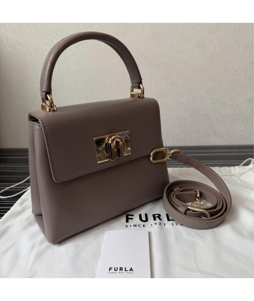 FURLA Бежевая кожаная сумка через плечо, фото 5