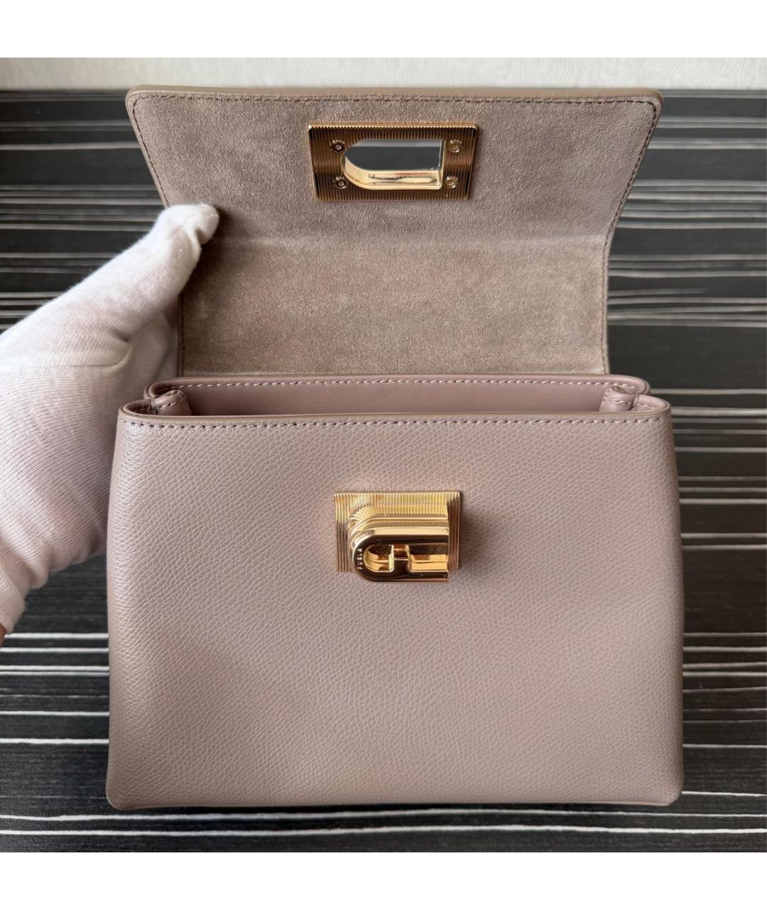 FURLA Бежевая кожаная сумка через плечо, фото 4