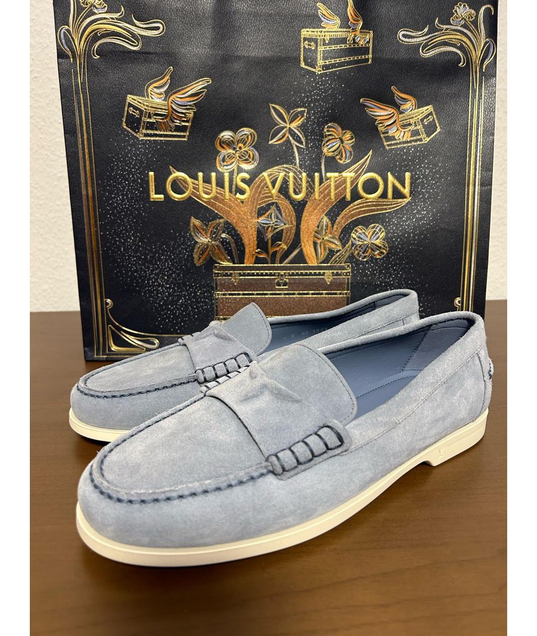 LOUIS VUITTON Голубые замшевые лоферы, фото 3