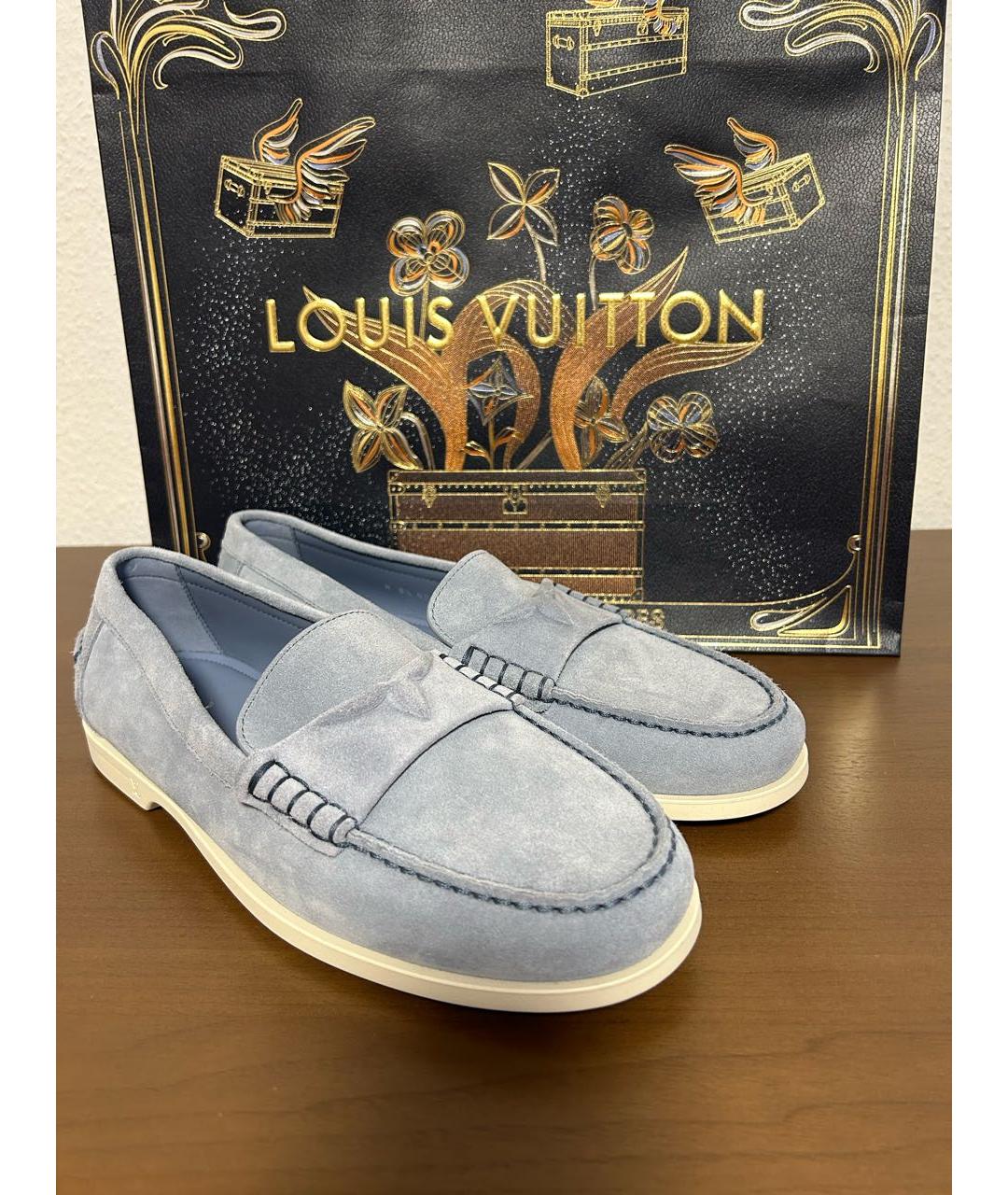 LOUIS VUITTON Голубые замшевые лоферы, фото 2