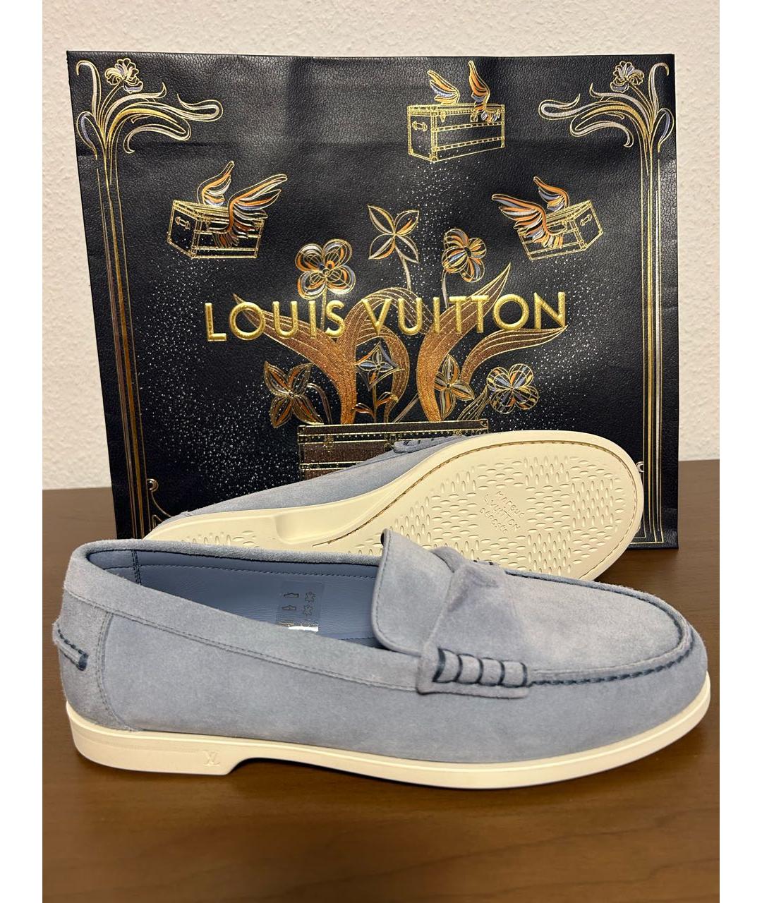 LOUIS VUITTON Голубые замшевые лоферы, фото 9