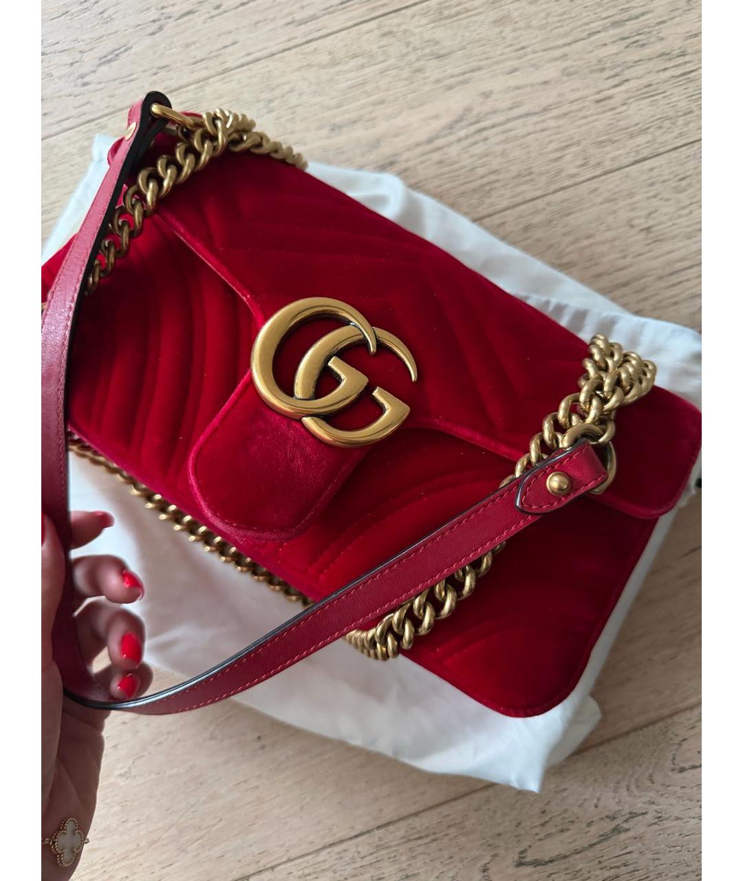 GUCCI Красная бархатная сумка через плечо, фото 2