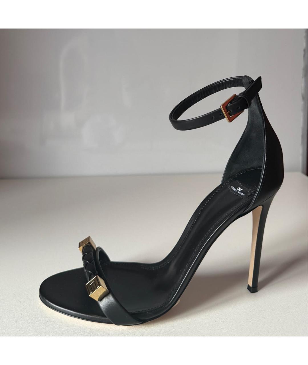 ELISABETTA FRANCHI Черные кожаные босоножки, фото 5