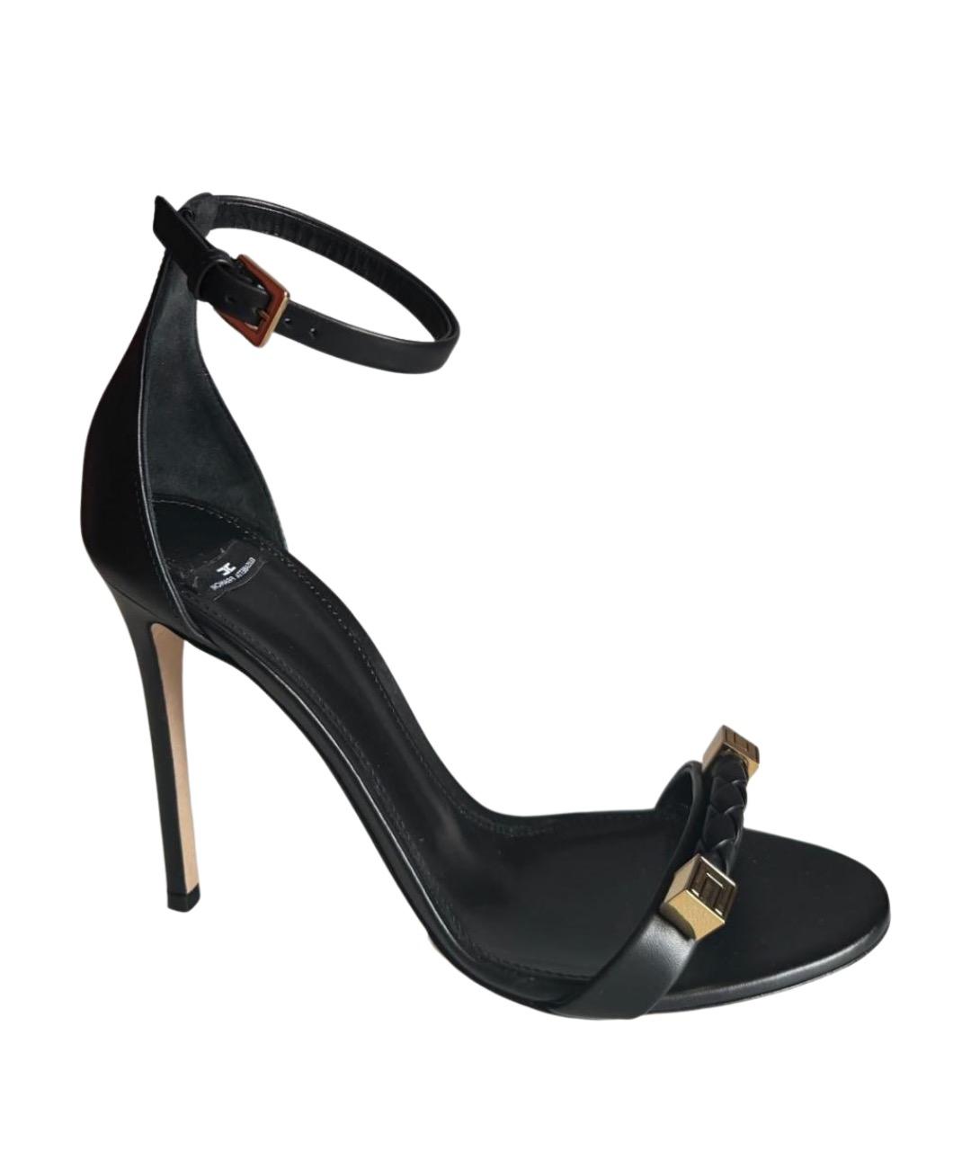 ELISABETTA FRANCHI Черные кожаные босоножки, фото 1