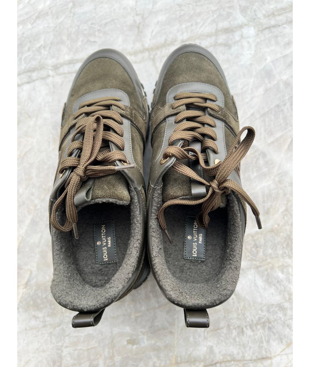 LOUIS VUITTON Хаки замшевые кроссовки, фото 3