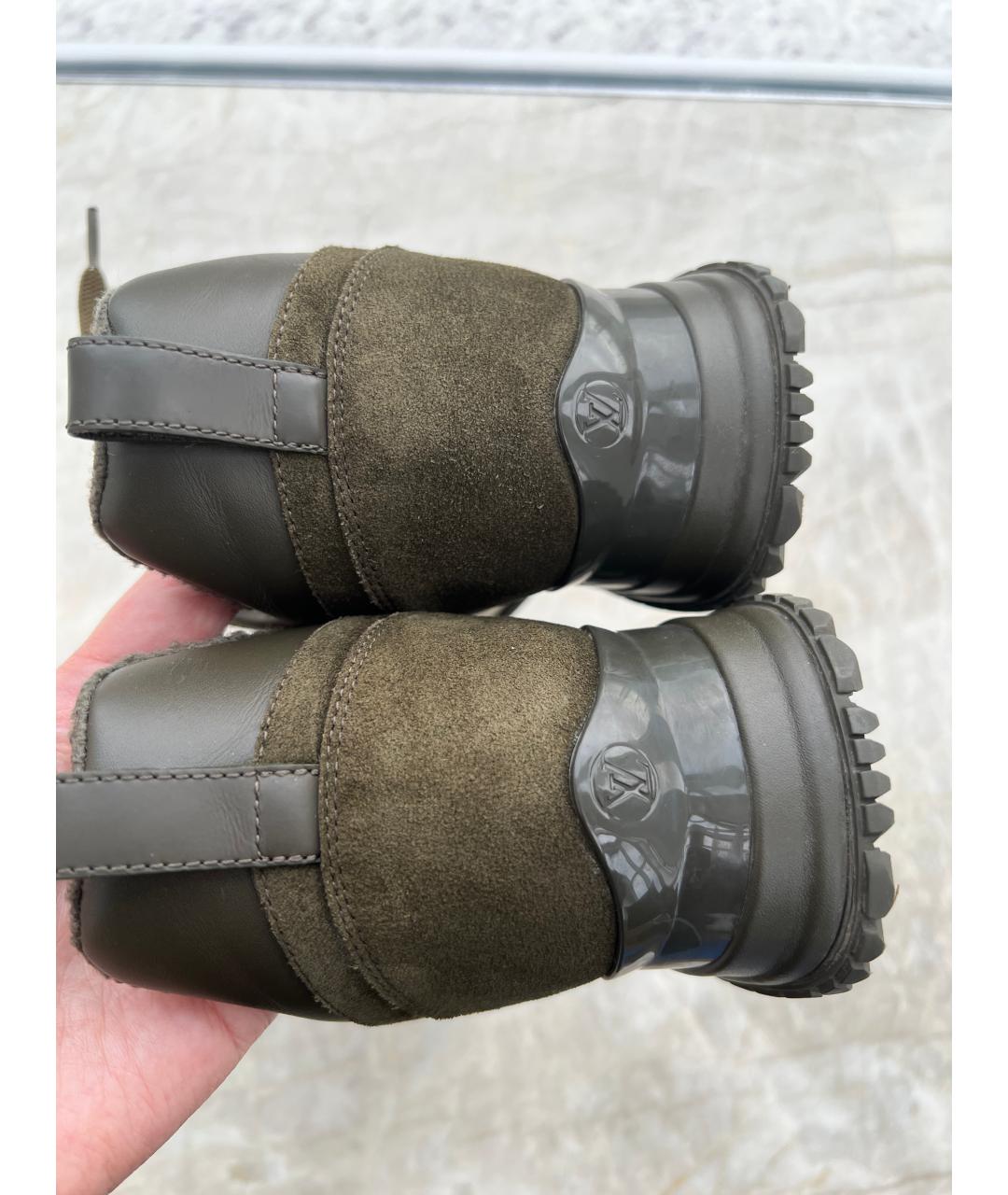 LOUIS VUITTON Хаки замшевые кроссовки, фото 4